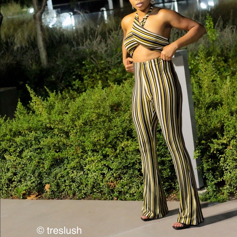 Khloe Yellow Stripe Halter Top Bandage Set